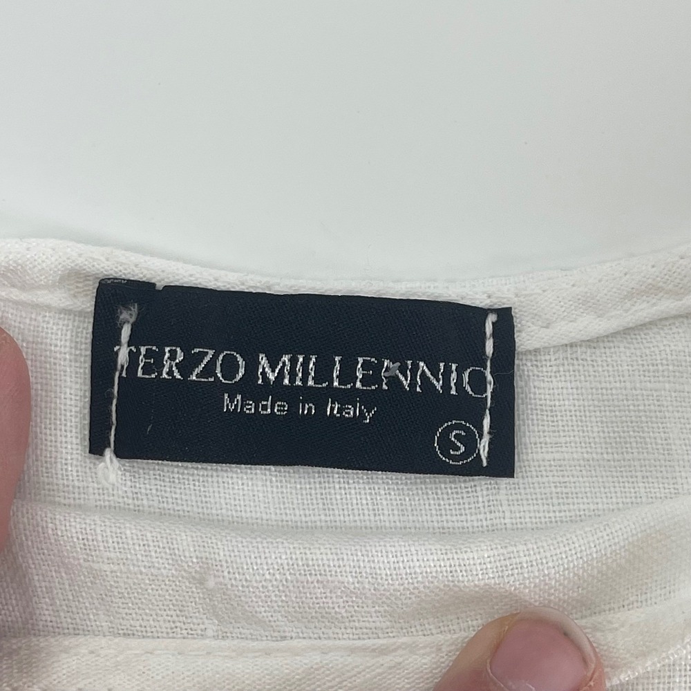 TERZO MILLENNIO Women White Linen Button Front Shirt Top Size S Made in Italy - Picture 4 of 8